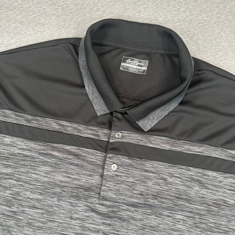 Ben Hogan Golf Polo Shirt Mens 3XL Black Grey Space Dye Striped Performance